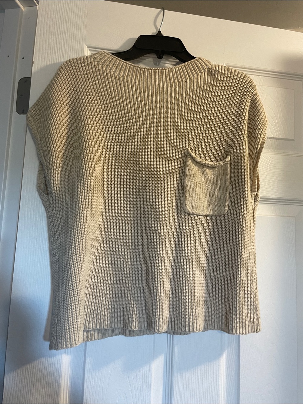 By Together Cream Ribbed Short Sleeve Pocket Top